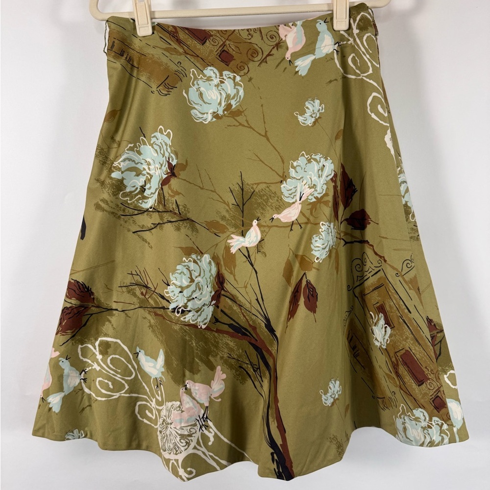 Anthropologie Odille Bird Floral Print A-line Skirt‎ Women Size 10 Goblincore - Picture 6 of 11